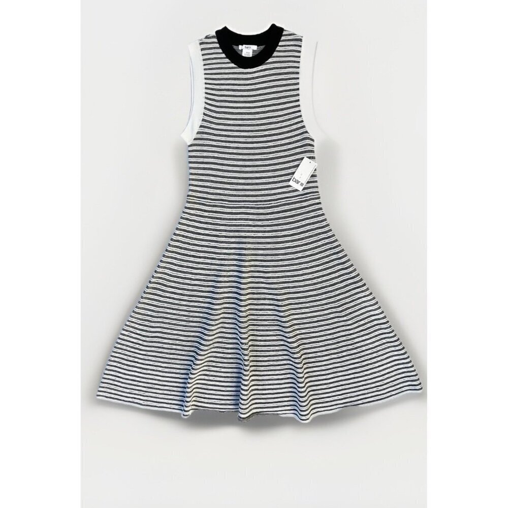 NWT Bar III Sleeveless Knit Dress Black White Stripe Size M Midi Stretch - Picture 13 of 15